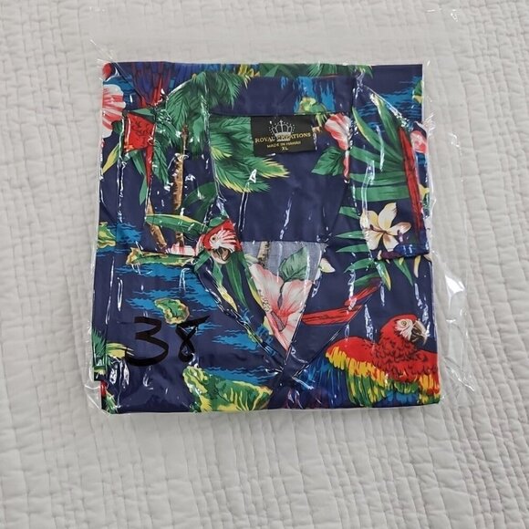 Royal Creations Hawaiian Shirt Men's XL Royal Blue Parrots Made in Hawaii EUC LN - Picture 13 of 13